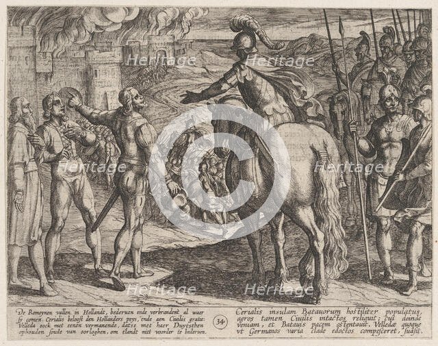 Plate 34: The Romans Burning the Dutch Countryside, from The War of the Romans Against the..., 1611. Creator: Antonio Tempesta.