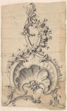 Rocaille-boning with a shell, volutes and flowers, c.1750. Creator: Anon.