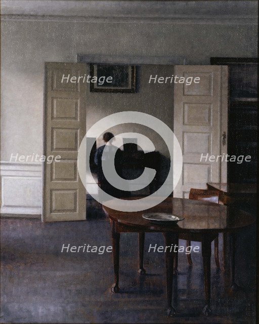 Interior with Ida Playing the Piano. Artist: Hammershøi, Vilhelm (1864-1916)