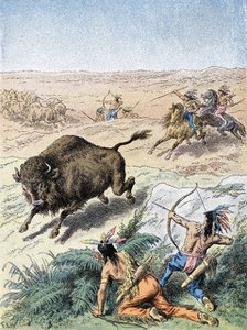 North American Indians hunting buffalo, c1870. Artist: Unknown