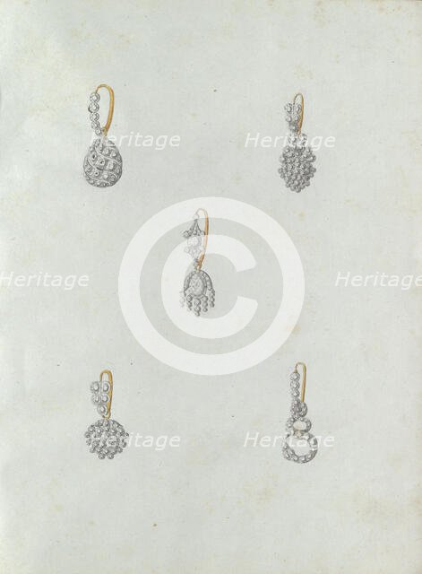 Five earrings, the last one with snake, c.1800-c.1810. Creator: Carl Friedrich Bärthel.