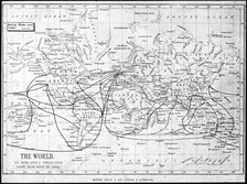 Map of the world showing sailing routes and telegraph cables, c1893. Artist: George Philip & Son Ltd