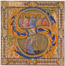 Choral Leaf Fragment: Framed Historiated "S" with Pentecost and Virgin Mary, early 15th century. Creator: Lorenzo Monaco