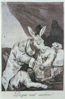 Los Caprichos, series of etchings by Francisco de Goya (1746-1828), plate 40: '¿De qué mal morirá…