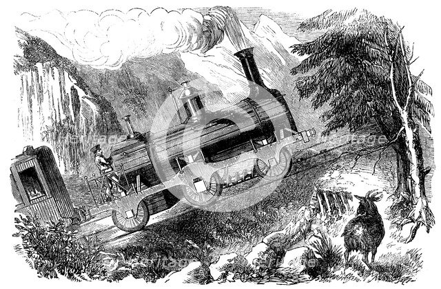 Machine locomotive with a snail, invented by engineer Grassi, to climb steep slopes, engraving fr…