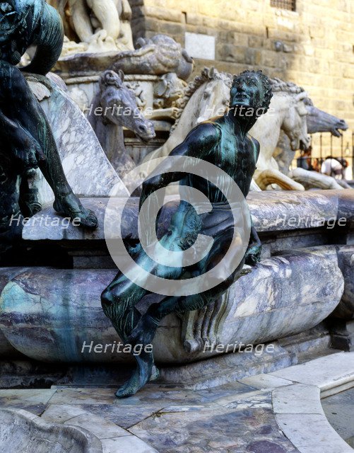 Fountain of Neptune in the Piazza della Signoria, detail of the set of figures surrounding the br…