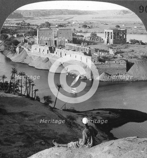 'Looking down on the island of Philae and its temples, Egypt', 1905.Artist: Underwood & Underwood