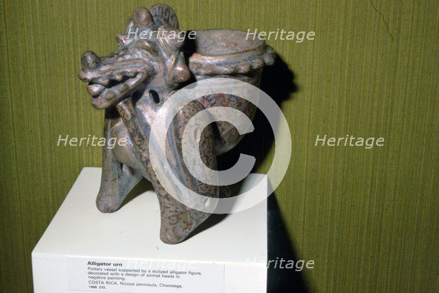 Pottery Vessel supported by  Alligator Figure, Nicoya Peninsula, Chorotega, Costa Rica.  Artist: Unknown.