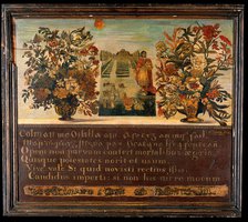 Vases of flowers and a botanic garden with Saint Peter. Creator: Thomas O'Brien.