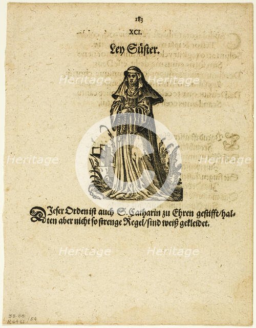 Ley Süster (Lay Sister) from Ständ und Orden, plate 54 from Woodcuts from Books...1937. Creators: Jost Ammon, Max Geisberg.