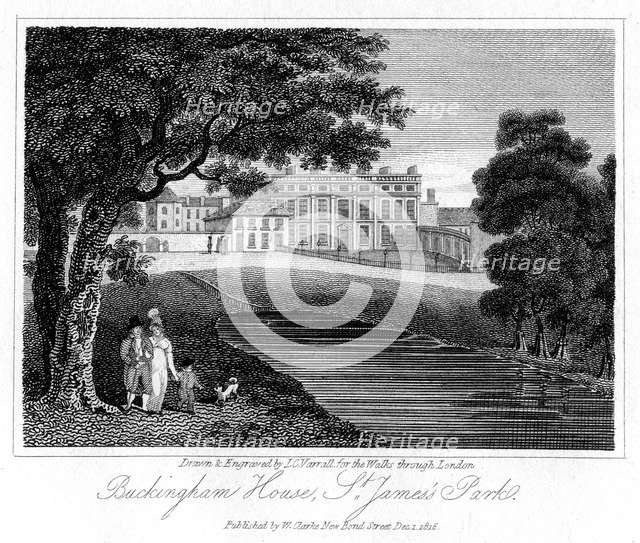 'Buckingham House, St James Park', London, 1816.Artist: JC Varrall
