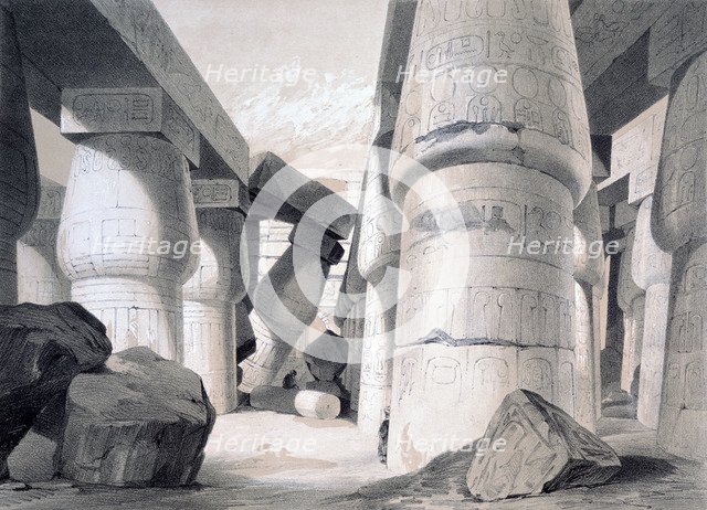 'Interior of the Great Hall of Karnac', Egypt, 1845. Artist: Henry Pilleau