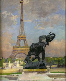 L'Eléphant pris au piège de Frémiet et la Tour Eiffel, 1922. Creator: Jules Ernest Renoux.