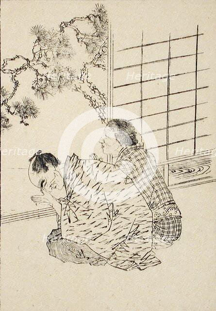Elderly Couple Worshipping the Rising Sun, c1850. Creator: Kawanabe Kyosai.