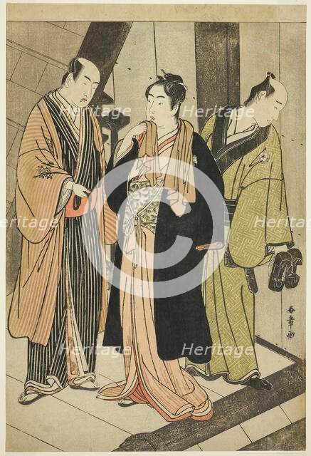 The Actors Ichikawa Monnosuke II (left), Iwai Hanshiro IV (center), and Iwai Karumo...... c.1780/83. Creator: Shunsho.
