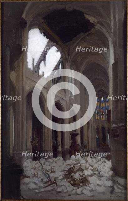 Interior of Saint-Gervais church, after the bombing of Good Friday, March 29, 1918. Creator: Alice Mallaivre.