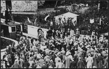 Crowd of people on Flora Day for the Helston Furry Dance, Helston, Cornwall, 1925-1935. Creator: George R Long.