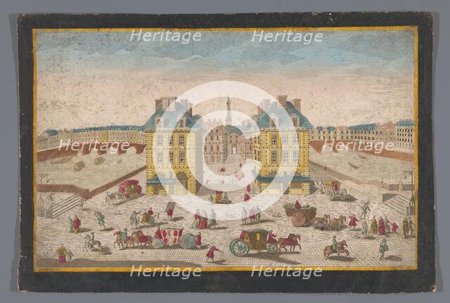 View of the Place Dauphine with the built-up Pont au Change and the Pont Saint-Michel..., 1700-1799. Creator: Anon.