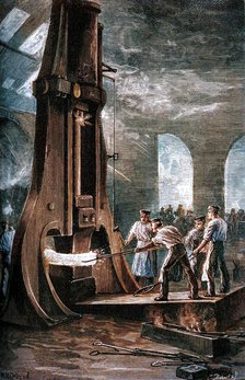 Nasmyth's steam hammer at work, (c1880).  Creator: Roberts.