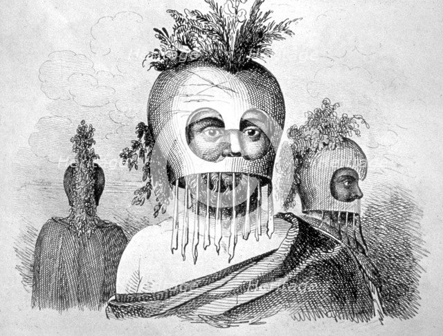 'Hawaiian Man Wearing a Gourd Mask', 18th century. Artist: John Webber