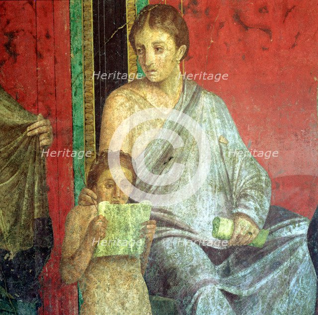 Fresco Detail, Young Girl Reading, 1st Century BC. Creator: Unknown.