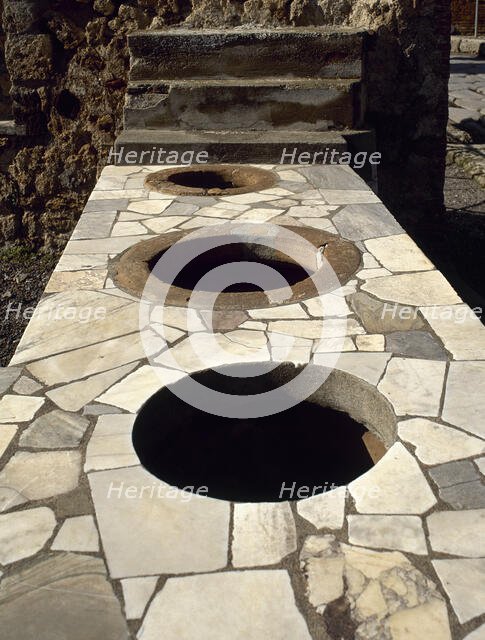 Marble-covered counter, Thermopolium, Via Consolare, Pompeii, Italy, 2002. Creator: LTL.
