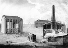 Illustration showing the working spaces of a gas works, 1828. Artist: Unknown