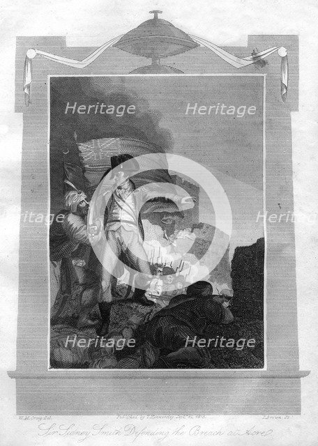 Sir Sydney Smith (1764-1840) defending the breach at Acre, 1816.Artist: I Brown