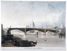 View of 'Southwark Iron Bridge' from Bankside, London, 1819. Artist: Thomas Sutherland
