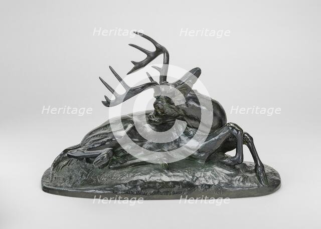Virginia Deer Reclining, model 1837, cast by 1873. Creator: Antoine-Louis Barye.