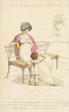 Fashion Plate (London Walking Dress for September 1807), 1807. Creator: John Bell.