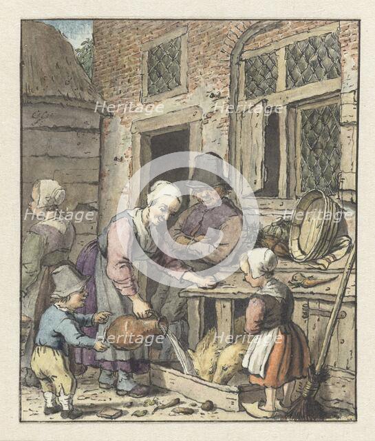 Farmer's family feeding the pigs, 1758-1808. Creator: Christina Chalon.