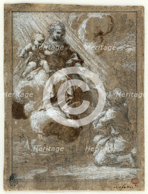 The Madonna and Child in Glory Appearing to a Kneeling Young Man, 1655/59. Creator: Bernardino Lanino.