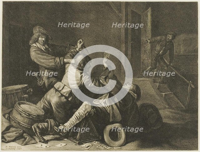 Three Men Struggling in an Interior, n.d. Creator: Jonas Suyderhoef.