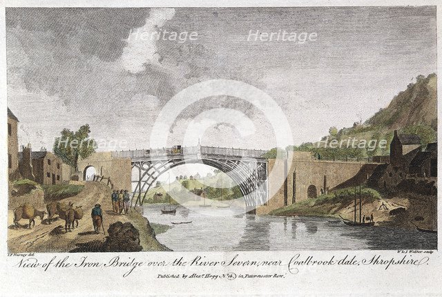 Iron bridge across the Severn at Ironbridge, Coalbrookdale, England, built 1779. Artist: Unknown