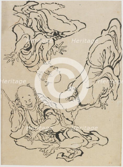 Three men gesticulating, late 18th-early 19th century. Creator: Hokusai.