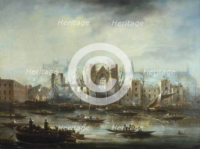 'The Palace of Westminster from the River after the Fire of 1834', c1834. Artist: Unknown