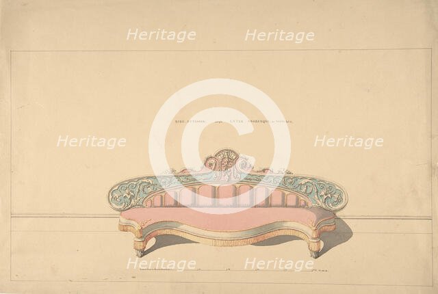 Design for Side Ottoman, Later Arabesque or Morisco Style, 1835-1900. Creator: Robert William Hume.