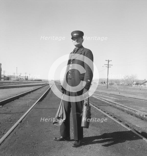 Brakeman on the Challenger, Nevada, 1939. Creator: Dorothea Lange.