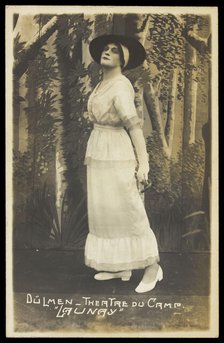 A prisoner of war acting in an internment camp in Dülmen, performing in drag, wear..., [1910-1919?]. Creator: Unknown.