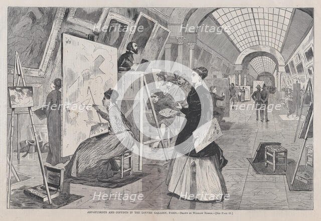 Art-Students and Copyists in the Louvre Gallery, Paris (Harper's Weekly, Vol. ..., January 11, 1868. Creator: Unknown.