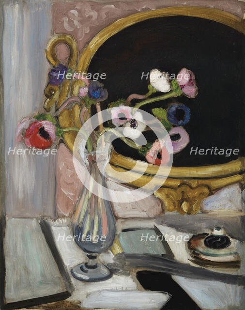 Anemones in front of the black mirror, 1919. Creator: Matisse, Henri (1869-1954).