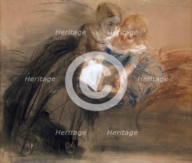 Young Woman with a Child, between 1844 and 1850. Creator: Menzel, Adolph Friedrich, von (1815-1905).