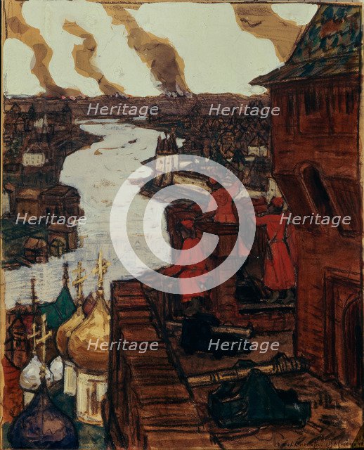 Tatars are coming! End of XIVth century, 1909. Artist: Vasnetsov, Appolinari Mikhaylovich (1856-1933)