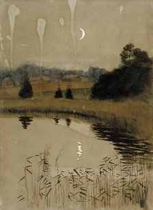 Autumn moonlight landscape, c1890s. Creator: Albert Edelfelt.