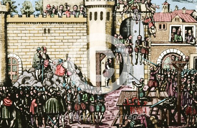 Execution of members of Amboise conspiracy, 1560, late 16th-early 17th century.  Creator: Unknown.