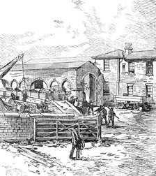 George Stephenson, Father of Railways: the first railway station, 1881. Creator: Unknown.
