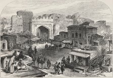 British-Afghan war, scenes in the city of Kabul. Afghanistan entrance gate and market bazaars, No…