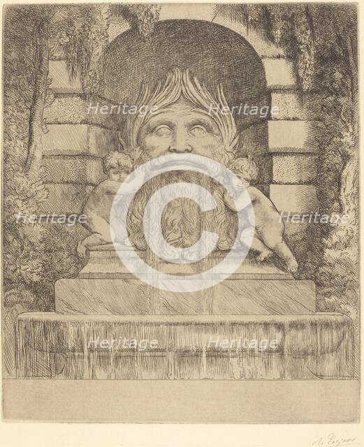 Fountain: Grotesque, Children and Basin (Une fountaine: Masque, enfants et bassin). Creator: Alphonse Legros.