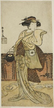 The Actor Iwai Hanshiro IV as Tsukisayo in the Play Gohiiki Nenne Soga, Performed..., c. 1779. Creator: Shunsho.
